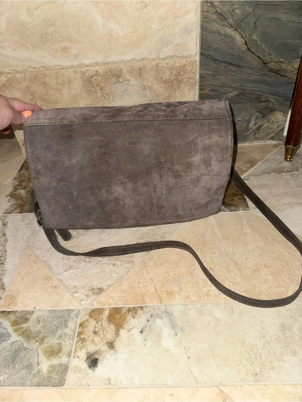 Zara Trafaluc Suede Leather Colorblock Crossbody Messenger Bag Brown Taupe